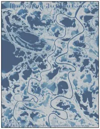 Mackenzie Distributaries. Illustration of a complex network of meandering, branching river channels. The rivers are shown in dark blue, with colours ranging from light blue to white away from the channels. Lighter colours denote elevations that are higher than the nearest river channel.
