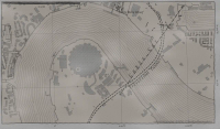 Map of Greenwich & Blackwall, London. Features are drawn in black, and the background is sepia. The River Thames is filled in with a series of concentric lines. Buildings are shown with grey hatching. The cable car across the Thames is shown as a dot-dash line, and is labelled Cable Car, and the under construction Silvertown tunnel is shown as a pair of dashed lines.